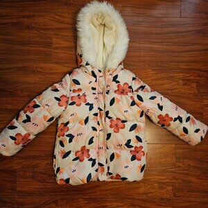 Carters Girls Water Resistant Hooded Floral Fleece Lined Jacket Size L/6X